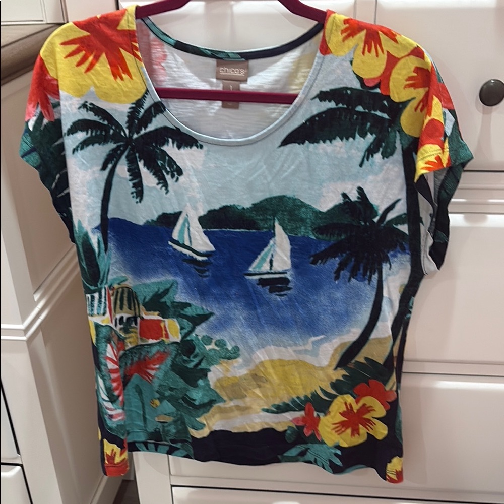 Chico's Red and Yellow Short Sleeve Tee
Chico’s size 1